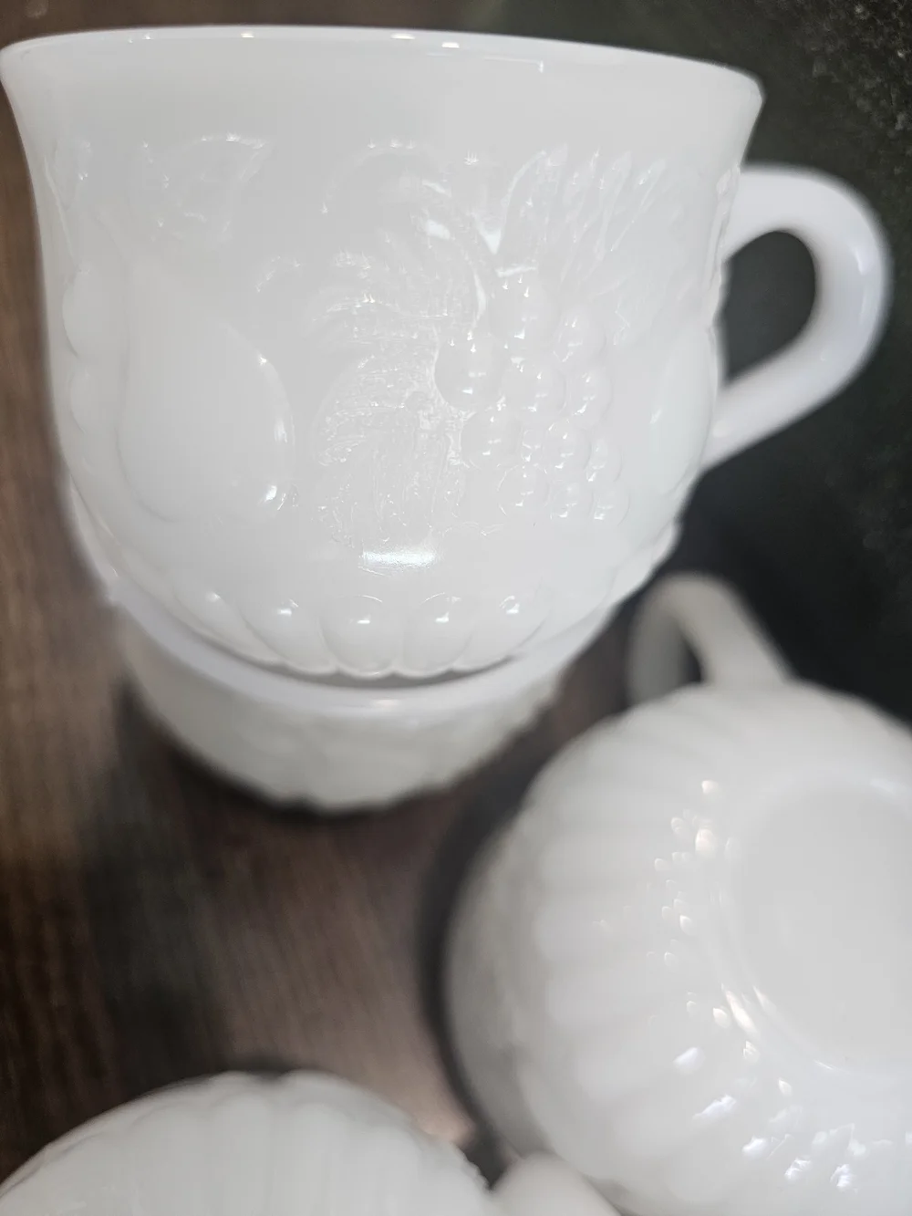 Vintage Jeannette Milk Glass Della Robbia Fruit Punch Cups - Set of 5